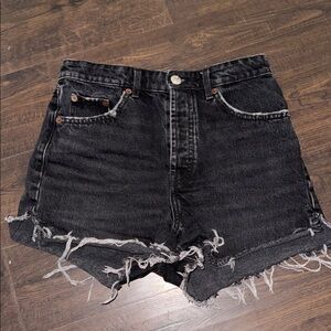 Zara Black Jean Shorts with Frayed Hem